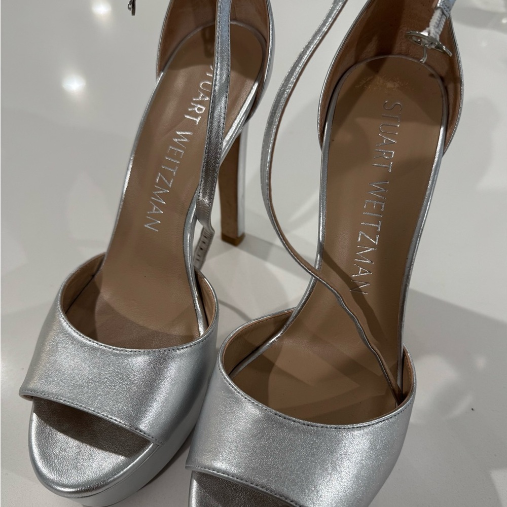 Stuart Weitzman Metallic Silver High Heels - Picture 6 of 12
